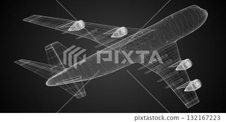 Passenger jet plane - 3D wireframe illustration 132167223