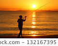 Beautiful scenery, wonderful scenery, man fishing in the beautiful sunset 132167395