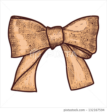 Hand drawn beige bow. Christmas decor. Vector illustration 132167594