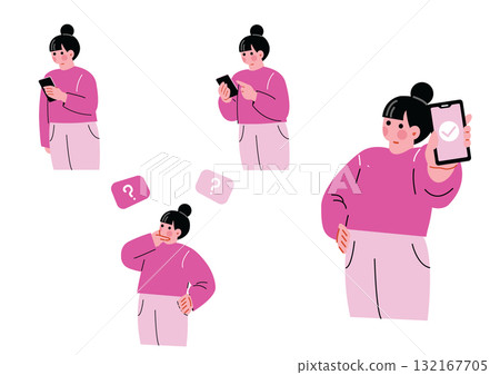 操作智能手機的女性插圖集 132167705