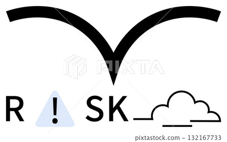 Overhanging curve above letters R and SK with exclamation mark forming an I, followed by a cloud. Ideal for business strategy, finance, insurance, safety, project management, decision-making 132167733