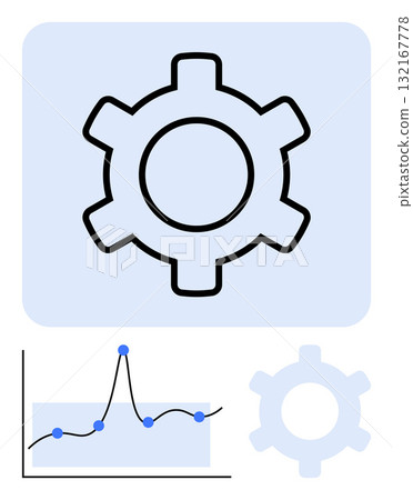 Gear symbol graph with line and points signify industry technology growth analysis mechanics, progress, innovation. Ideal for business, engineering, analytics, technology, research, strategy Gear symbol graph with line and points signify industry technology growth analysis mechanics, progress, innovation. Ideal for business, engineering, analytics, technology, research, strategy 132167778