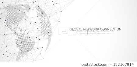 Abstract tech network connection dots. Digital background and big data technology. Blue background with plexus lines. Geometric background with abstract mesh 132167914