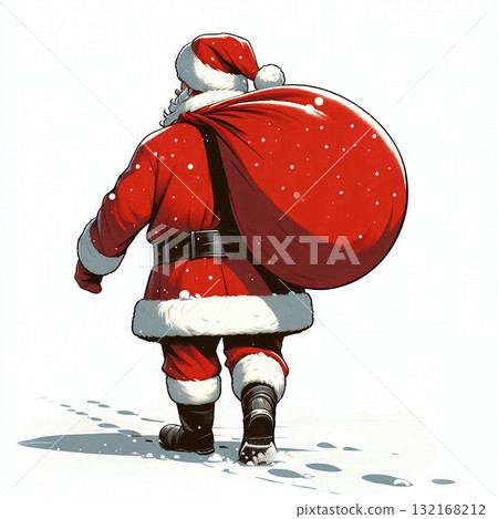 聖誕老人提著袋子行走的背影 聖誕老人提著袋子行走的背影 132168212