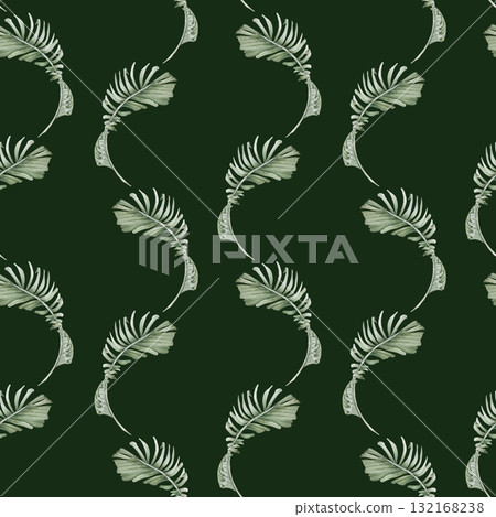 Palm fronds repeat pattern watercolor isolated on dark. Summer foliage drawing soft colors on seamless background. Palm leaves painted seamless background for textile, wallpaper, wrapping paper. Palm fronds repeat pattern watercolor isolated on dark. Summer foliage drawing soft colors on seamless background. Palm leaves painted seamless background for textile, wallpaper, wrapping paper. 132168238