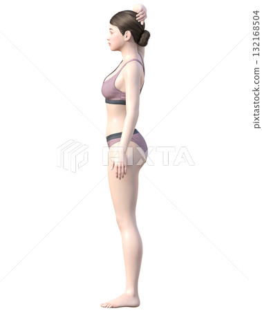 Hair removal treatment area 3D model female illustration of a Japanese woman with arms raised, whole body left side view Hair removal treatment area 3D model female illustration of a Japanese woman with arms raised, whole body left side view 132168504