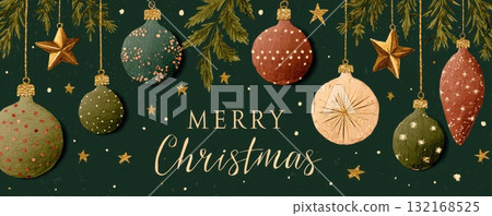 christmas greeting card with colorful decoration illustration 132168525