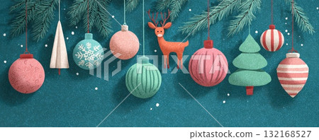 christmas greeting card with deer ball decoration illustration 132168527