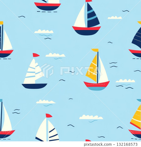 colorful sailboats on the sea seamless pattern background illustration 132168573