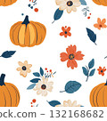 seamless pattern floral autumn design with pumpkins 132168682