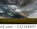 Dark Thunderclouds Swallow the Horizon Over a Desolate Open Field 132168897
