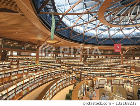 以插畫風格重現的石川縣立圖書館 132169232