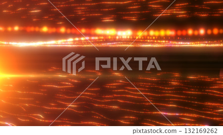 Shimmering golden glowing surface made of light particles forming futuristic energy waves Shimmering golden glowing surface made of light particles forming futuristic energy waves 132169262