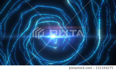 Abstract glowing blue light tunnel with dynamic energy lines creating a futuristic vortex effect Abstract glowing blue light tunnel with dynamic energy lines creating a futuristic vortex effect 132169275