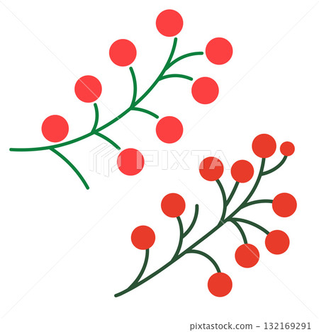 SEO Title: Red Berry Branch Icon Set Vector. Christmas Holly and Winter Plant Decoration. SEO Title: Red Berry Branch Icon Set Vector. Christmas Holly and Winter Plant Decoration. 132169291