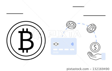 Bitcoin symbol, credit card with wireless signal, hand catching coins. Ideal for cryptocurrency, online transactions, digital payments, blockchain technology, financial services, banking innovation Bitcoin symbol, credit card with wireless signal, hand catching coins. Ideal for cryptocurrency, online transactions, digital payments, blockchain technology, financial services, banking innovation 132169490