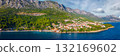 Stunning aerial panoramic view of Gradac town on the beautiful Makarska Riviera in Dalmatia Croatia 132169602