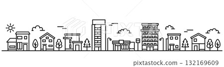 簡單的城市景觀插圖橫幅尺寸（白色背景） 132169609