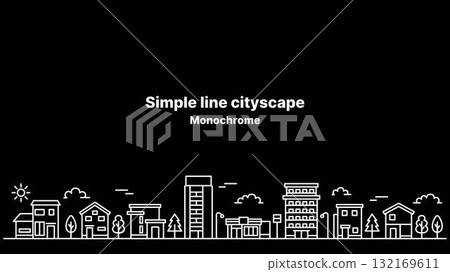 Simple line cityscape illustration wide size (black background) Simple line cityscape illustration wide size (black background) 132169611