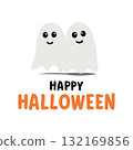 happy halloween text with ghosts illustration vector illustration 132169856
