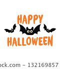 happy halloween text with bats isolated autumn holiday vector illustration 132169857