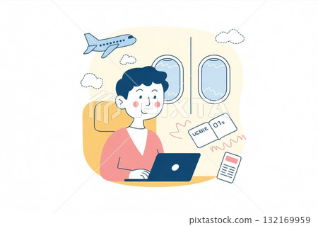 Businessman using laptop on airplane 132169959