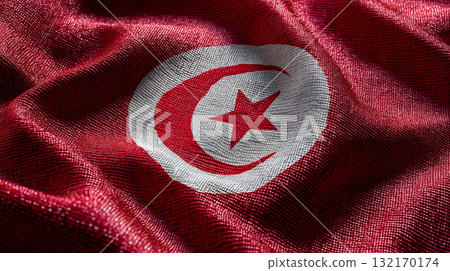 Somalias flag waving under a clear blue sky with fluffy white clouds on a sunny day 132170174