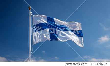 Somalias flag waving under a clear blue sky with fluffy white clouds on a sunny day 132170204