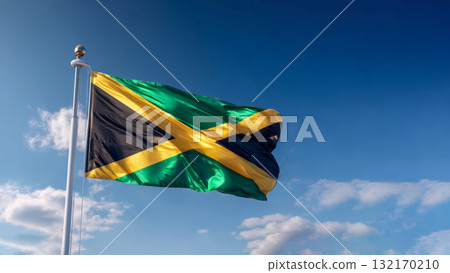 Somalias flag waving under a clear blue sky with fluffy white clouds on a sunny day 132170210