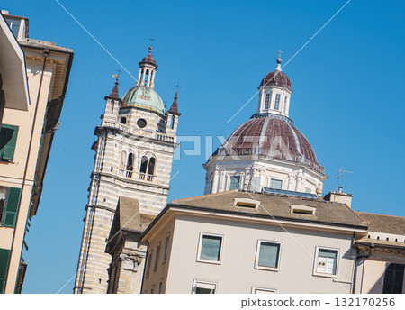 the bell tower and dome of the Cathedral of Genoa 132170256
