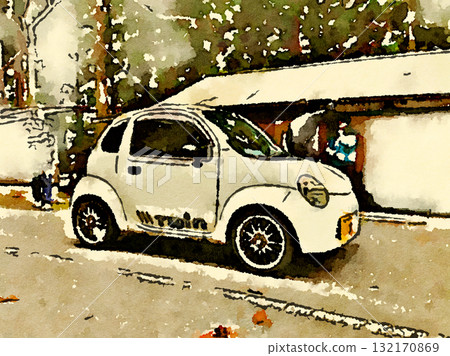 A rare Suzuki Twin: A uniquely designed two-seater minicar, watercolor illustration A rare Suzuki Twin: A uniquely designed two-seater minicar, watercolor illustration 132170869