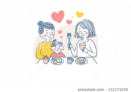 家人圍坐在餐桌旁度過的快樂時光 132171039