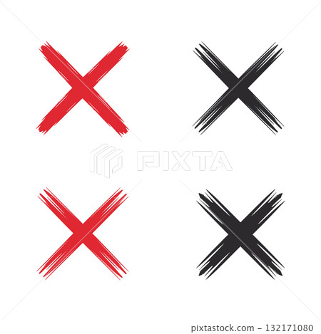 SEO Title: Hand Drawn Cross Mark Doodle Set Vector. Red and Black X Symbol Collection. 132171080