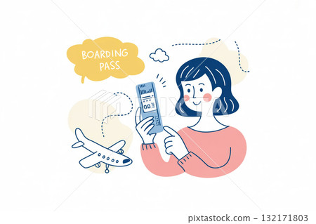 一名女子在機場用智慧型手機查看登機證 132171803