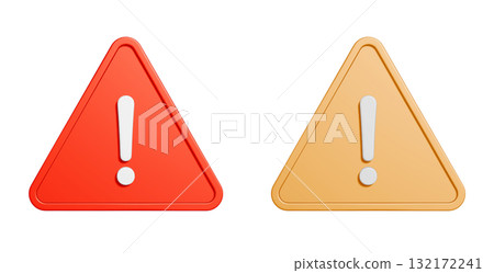 3D icon set of triangular caution marks. Simple red and yellow prohibition mark UI illustration. 3D icon set of triangular caution marks. Simple red and yellow prohibition mark UI illustration. 132172241
