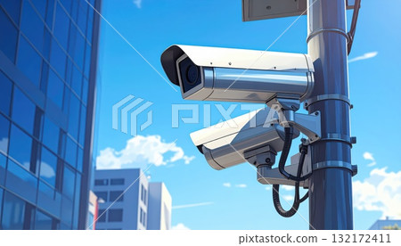 AI Image: Image of a security camera monitoring the city 132172411