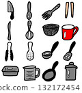 一組 16 張簡單的廚房工具插圖 132172454