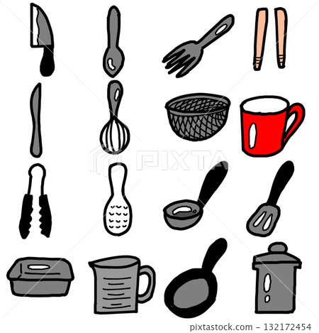 A set of 16 simple kitchen tool illustrations A set of 16 simple kitchen tool illustrations 132172454