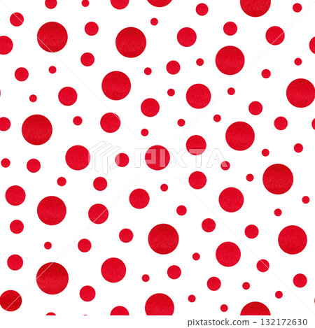 Bright red polka dot seamless pattern on isolated background. Watercolor repeat geometric spots. Hand painted rounds ornate for Xmas design, Christmas packaging, wallpaper, wrapping paper Bright red polka dot seamless pattern on isolated background. Watercolor repeat geometric spots. Hand painted rounds ornate for Xmas design, Christmas packaging, wallpaper, wrapping paper 132172630