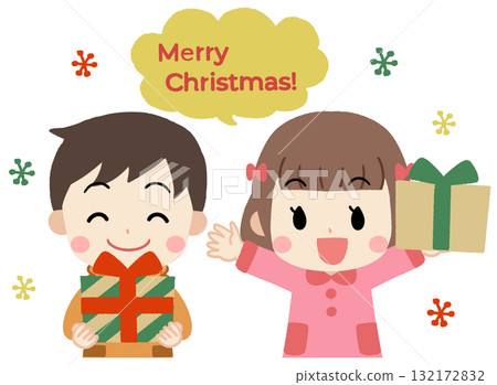 Icon illustration of a child holding a Christmas present Icon illustration of a child holding a Christmas present 132172832
