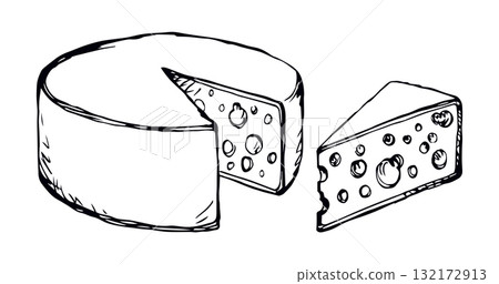 A slice of Dutch cheese. Vector drawing A slice of Dutch cheese. Vector drawing 132172913