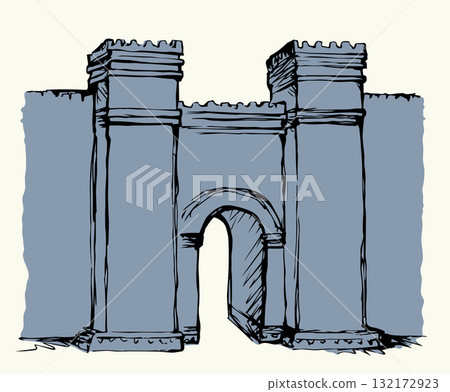 Babylonian Gate. Vector drawing scene 132172923