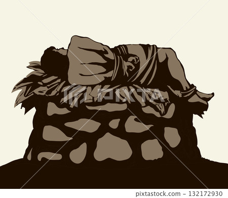 Man With hands tied on altar. Vector drawing Man With hands tied on altar. Vector drawing 132172930