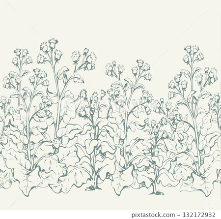 Big blooming burdock. Vector drawing Big blooming burdock. Vector drawing 132172932