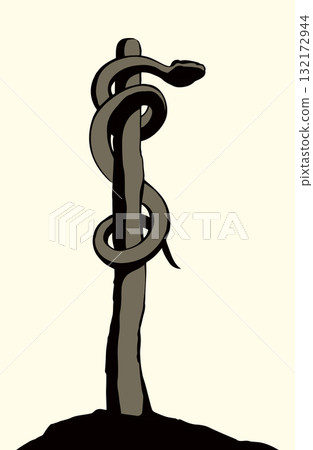 The serpent on the pole. Vector drawing 132172944
