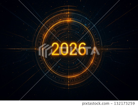 金色光芒閃耀的圓形技術設計2026的摘要背景 132173259
