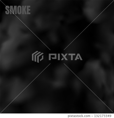 Fire realistic smoke. Fume texture card. Smoky cloud effect. Black dust. Dirty air haze. Cigarette smoking. Factory pollution. City smog. Combustion ash. Mist evaporation. Vector grunge background 132173349