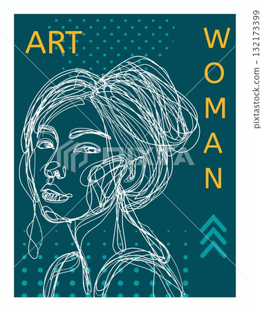 Woman art poster. Hand drawn female young character portrait card. Minimalist contemporary wall art or flyer design. Beautiful lady. Feminine fashion print. Vector sketch style drawing illustration Woman art poster. Hand drawn female young character portrait card. Minimalist contemporary wall art or flyer design. Beautiful lady. Feminine fashion print. Vector sketch style drawing illustration 132173399