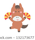 拿著扇子的可愛馬角色插圖 132173677