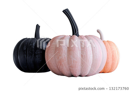 Minimalist pastel and black pumpkins on a white background. Copy place. 132173760